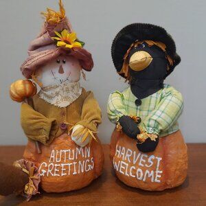 Cute Vintage Fall Crow and Scarecrow Pumpkin Decor Autumn/Harvest/Halloween